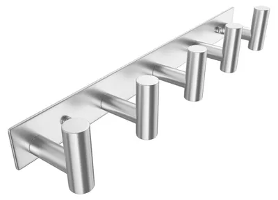 Immagine prodotto di Porta-abiti in acciaio inossidabile a forma di T - Montaggio a parete con 5 ganci - Argento, 38 cm