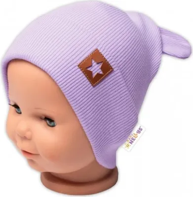 Productafbeelding van Baby Nellys Ribbelmuts met oortjes, dubbelwandig, model TEDDY - paars