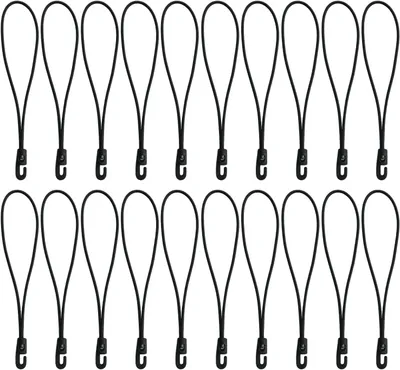 Produktbild von 20 Gummiseile, 10 cm lange elastische Haken, Mini-Gummiseile Ø 4 mm, ideal für Gepäck/Camping – schwarz