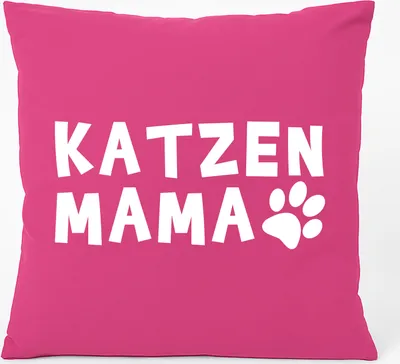 Produktbild von Huuraa Kissen Katzenmama Tapse 40x40cm mit Füllung Fuchsia Baumwolle Dekokissen Geschenkidee