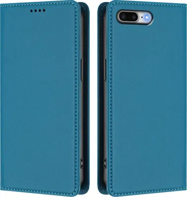 Image de Étui en cuir pour iPhone 8 Plus/7 Plus/6s Plus/6 Plus, étui à rabat magnétique en cuirPolyuréthaneavec support, bleu lac