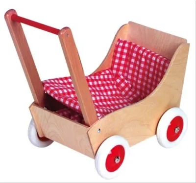 Produktbild von Holz-Puppenwagen karo rot/wss, 50cm, 1Stück