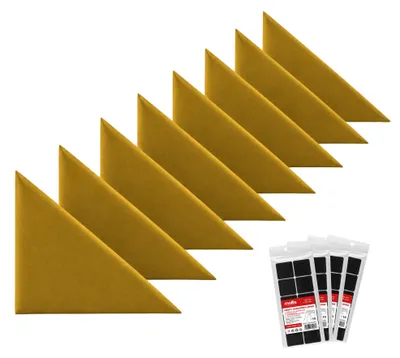 Produktbild von Wandpolster-Set STEGU 8 Stück Dreieck 30x30 cm Velours Klettband Kopfteil Gelb