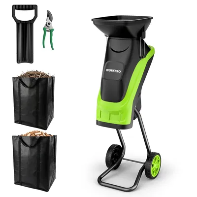 Produktbild von WORKPRO Elektrischer Gartenhäcksler mit Gartenschere, 2500W Messerhäcksler mit 44 mm Schneiddurchmesser, 4300 U/min, 2 x 45 L Sammelbeutel, Holzhäcksl