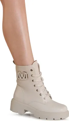 Produktbild von topschuhe24 3204 Damen Plateau Stiefeletten Worker Biker Boots, Farbe:Beige, Größe:40 EU