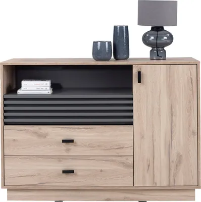 Produktbild von Wohnzimmer-Kommode 120 cm breit in Eiche Nb. mit 1 Tür, 3 Schubladen ANTIGUA-133