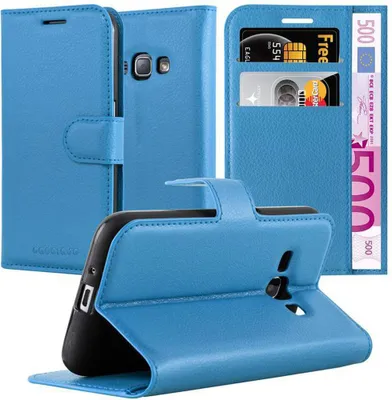 Obrázok produktu pre Cadorabo puzdro pre Samsung Galaxy J1 2015 Protective Cover in Blue Puzdro na mobil s magnetickým zatváraním