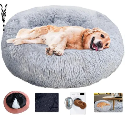 Immagine prodotto di Cuccia per cani, forma a ciambella, in peluche, lavabile, grigio chiaro, taglia S - 50 cm