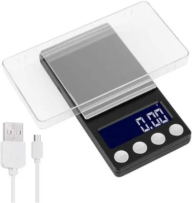 Immagine prodotto di Bilancia da cucina digitale mini ricaricabile tramite USB - da 0,01 a 500 grammi - precisione di 0,01 grammi - piccola bilancia digitale da cucina - nera