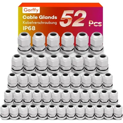 Productafbeelding van Set van 52 kabeldoorvoeren, IP68 waterdicht, met diameters M12, M16, M20 en M25, van kunststof (nylon)