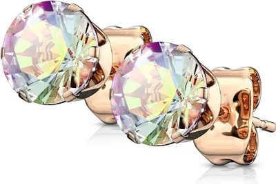 Produktbild von Ohrstecker Zirkonia Edelstahl Damen Herren Ohrringe Kristall Autiga® roségold-aurora-borealis-rund 8 mm