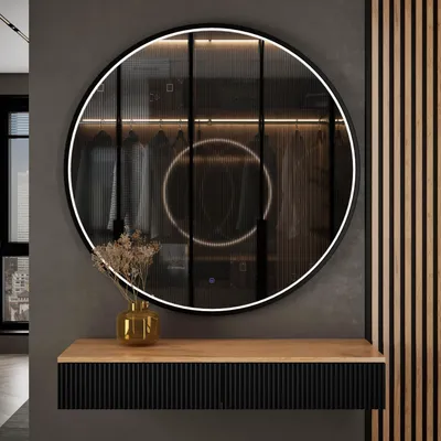 Produktbild von Planetmöbel AMYRA Konsolentisch 100 cm in Gold Eiche / Schwarz mit LED Spiegel VELUNA 100 cm