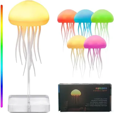 Obrázek produktu pro LED noční světlo Medúza RGB – zvuková aktivace, rotující chapadla, USB-C nabíjení, dekorativní lampa do dětského pokoje - Jelly
