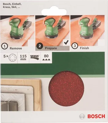 Produktbild von Bosch 5 tlg. Schleifblatt Set Ø 115 mm, Körnung P 80 Zubehör Exzenterschleifer