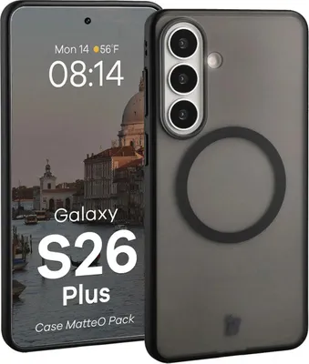 Produktbild von Schutzhülle mit Magnetring + gehärtetem Glas für Galaxy S26 Plus, Bizon MatteO Pack, Getönt-Schwarz