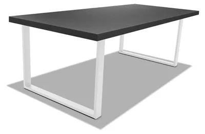 Image de Table de salle à manger en bois et métal - pieds blancs carrés - 220x100 cm