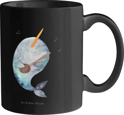 Produktbild von Mr. & Mrs. Panda Pott Narwal Gitarre - Schwarz - Geschenk, Tasse, Teetasse, Becher, Probleme, Keramiktasse, Kaffeebecher, Wal, Gespräche, Tanzen, Meer