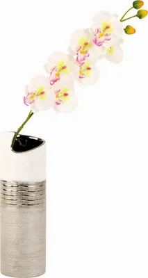 Produktbild von Moderne Deko Vase Blumenvase aus Keramik weiß/silber Höhe 30 cm