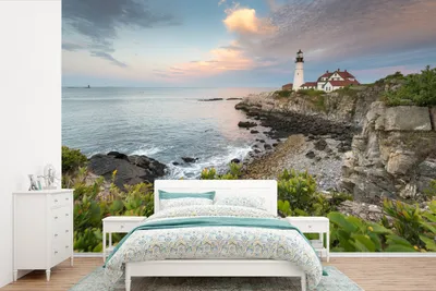 Produktbild von MuchoWow® Fototapete für Wohnzimmer oder Schlafzimmer Wandtapete Vinyl Motivtapete Leuchtturm in Maine - 525x350 cm - Das Hintergrundbild