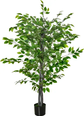Produktbild von Künstlicher Baum, Ficus-Kunstpflanze, realistisches Aussehen, Zementtopf, 135 cm, pflegeleicht, Kunststoff, Grün