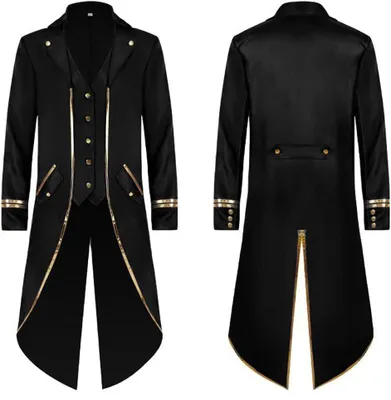 Produktbild von Herren Frack Steampunk Kostüm Gothic Steampunk Elegantes Outfit Surdut Schwarz L
