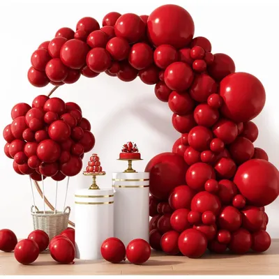 Productafbeelding van Ballonketting, rood-bordeaux, 129 stuks. Set latexballonnen voor verjaardagen, bruiloften, jubilea, Valentijnsdag, in de maten 5-18 inch