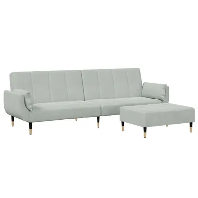 Produktbild von vidaXL Schlafsofa 2-Sitzer mit Fußhocker Hellgrau Samt
