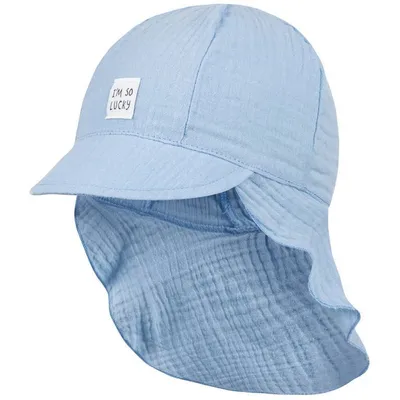 Produktbild von Schirmmütze Babymütze Junge mit Nackenschutz Sommer Baby Musselin, Hellblau, Gr. 46/48