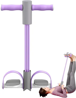 Produktbild von Bauchtrainer – 6 Widerstandsbänder – Bauchmuskeltrainer – Elastisches Fitnessband mit Griff und Pedal – Bauchmuskeltraining – Fitnessgerät – Violett