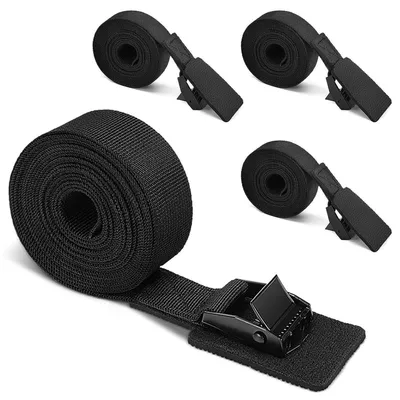 Productafbeelding van Spanningsriemen, zwart, met padding en klemgesp, set van 4, 2 meter lang, 25 mm breed