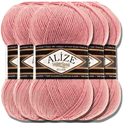 Produktbild von Alize 5x 100g Superlana Klasik Wolle, Uni, Häkeln, Stricken (Salmon Pink | 144)