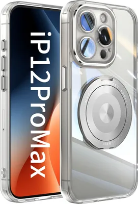 Produktbild von Handyhülle für iPhone 12 Pro Max Transparent Militärschutz mit Magnetring Ständer und Kameraabdeckung Weiß