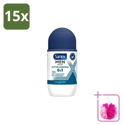 Productafbeelding van 15 x Sanex Men Deodorant Roll-on Active Control, 53 ml - Voordeelverpakking - 15 stuks