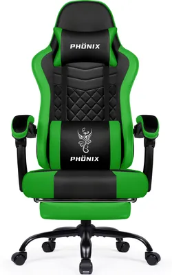 Produktbild von Gaming-Stuhl mit ergonomisch verstellbarer Fußstütze, Kunstlederbezug und Memory-Schaum
