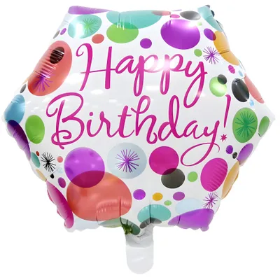 Image de Ballon en plastique Happy Birthday carré 45 cm, points blanc multicolore