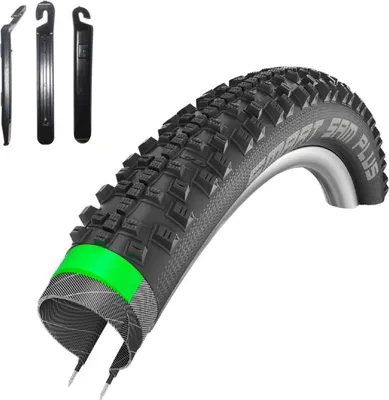 Produktbild von 1 x Schwalbe Smart Sam PLUS Fahrradreifen Addix Performance DD GreenG E-25 SnakeSkin Fahrrad Decke Mantel 54-559 ( 26 x 2,10") inkl. 3 Reifenheber