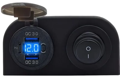 Produktbild von ProRide 12V USB-C 3 Ports QC3.0 Aufputz Schalter/Voltmeter, Blau