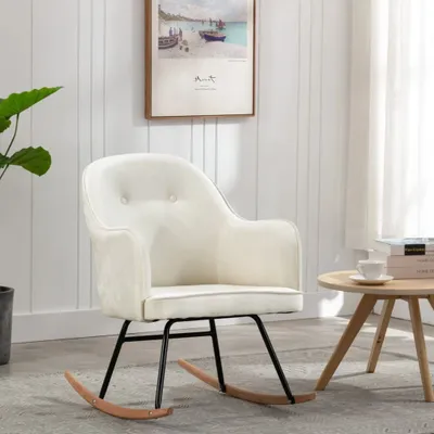 Produktbild von The Living Store Schaukelstuhl Cremeweiß Samt