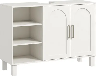 Obrázek produktu pro Koupelnová skříňka - toaletní skříňka - 2 dvířka - nastavitelné police - volně stojící - moderní styl - 61-90 cm - bílá