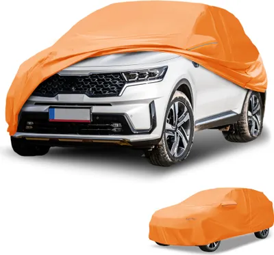 Produktbild von Autoabdeckung Wasserdicht Alle Wetter Automobil Au?en Anti-UV Sonne Regen Schutz Vollst?ndige Au?enabdeckung fš¹r Kia Sorento 210D-PU Orange mit Reflektierenden Streifen