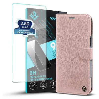 Produktbild von Echtleder Handyhülle für Samsung Galaxy S25 Ultra mit 9H Displayglas RFID Schutz Cover Leder Hülle Magnetring 2-in-1 Bumper abnehmbar Farbe: Rosa