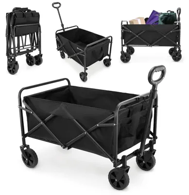 Produktbild von Strandwagen - Faltbarer Bollerwagen - Transportwagen für Strand und Einkäufe - Für Picknick, Camping, Garten - Robust und belastbar - Schwarz