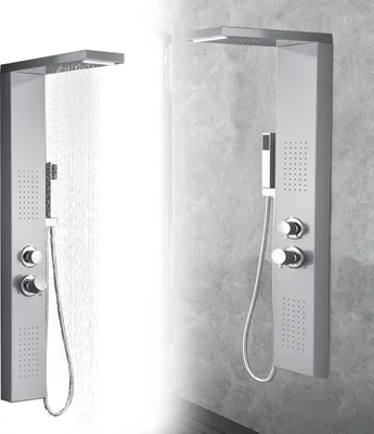 Produktbild von Sessamen-LP Panel prysznicowy System prysznicowy Szczotkowana stal nierdzewna Armatura prysznicowa Zestaw prysznicowy z deszczownicą, prysznicem z masażem, prysznicem z wodospadem, prysznicem ręcznym (srebrny)