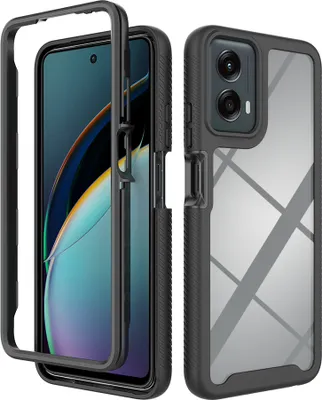 Immagine prodotto di Custodia per Motorola Moto G (2024), copertura posteriore trasparente ibrida, paraurti in TPU robusto, custodia resistente al paraurti nero