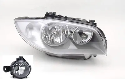 Immagine prodotto di Fari compatibili per BMW Serie 1 (E81 E87) dal 09/2004 al 02/2007, con lampadine H7 (faro abbagliante e anabbagliante) e fendinebbia. Codici: 63126924486, 6924486, 63176924656, 6924656. Johns