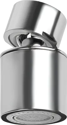 A close-up studio shot of a chrome faucet aerator.