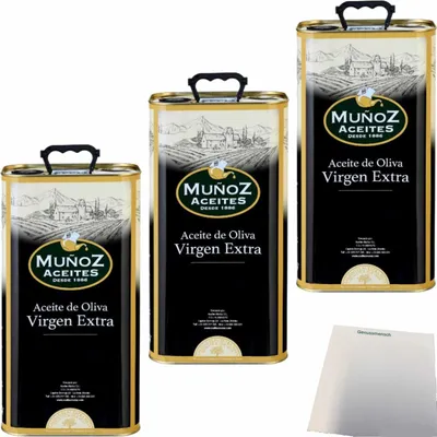 Produktbild von Munoz Aceite de Oliva Virgen Extra Natives Olivenöl 3er Pack (3x5L Dose) + usy Block