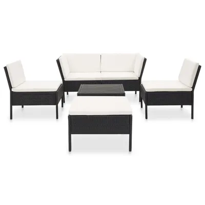 Produktbild von vidaXL 6-tlg. Garten-Lounge-Set mit Auflagen Poly Rattan Schwarz