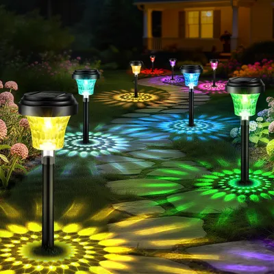 Productafbeelding van Zonnelamp voor buiten, 8 stuks, warm licht en 7 RGB-kleuren, IP65