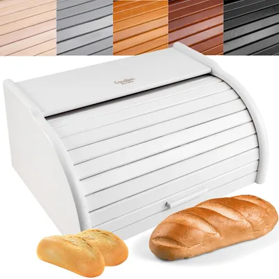 Produktbild von Creative Home Weiß Brotkasten Holz | 38 x 28,5 x 17,5cm (+/-1cm) | Perfekte BrotBox für Brot Brötchen Kuchen | Brotkiste mit Roll-Deckel | Natürliche Brot-Kiste | Brotbehälter für Jede Küche